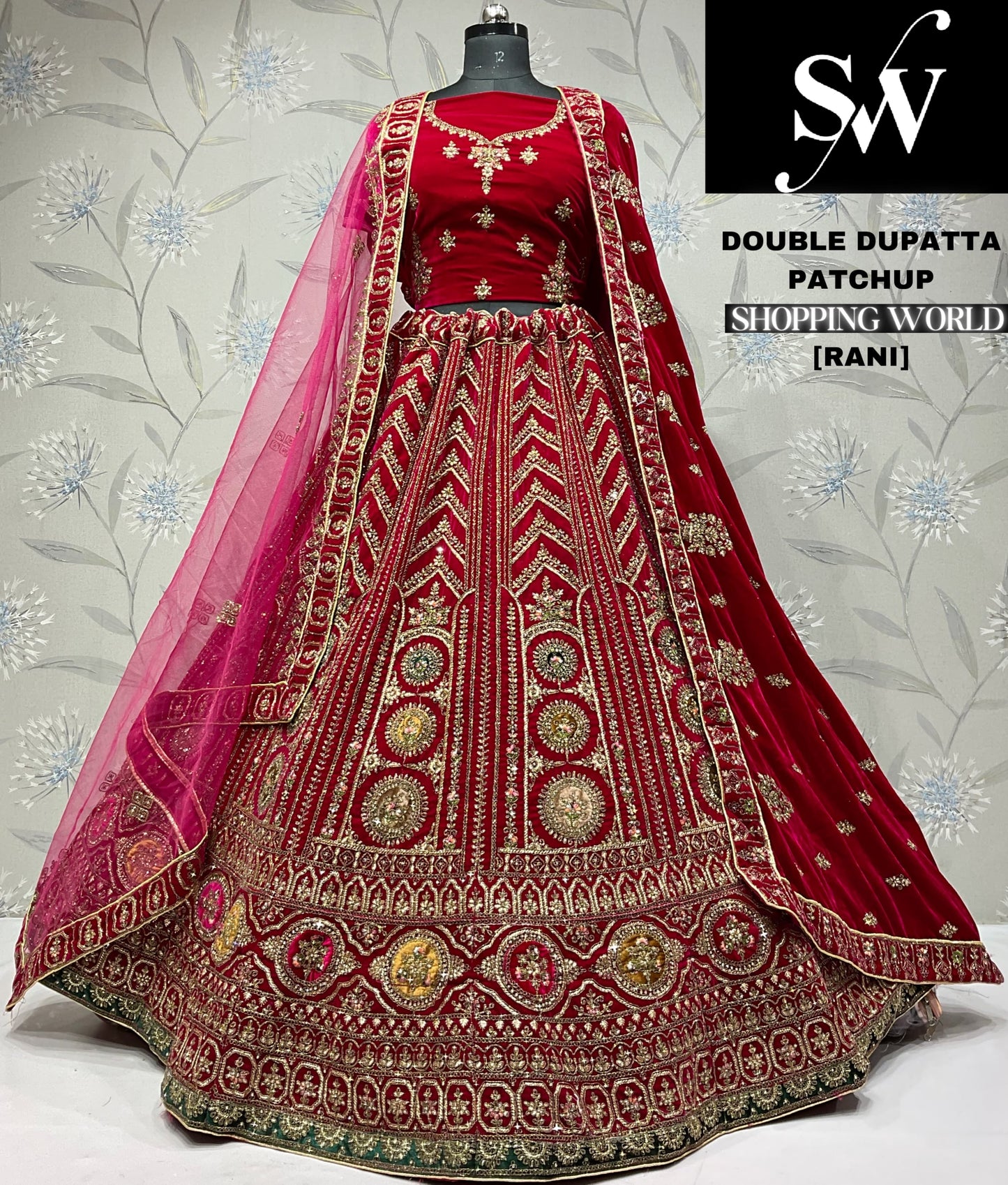 Amazing dark maroon Velvet bridal Lehenga