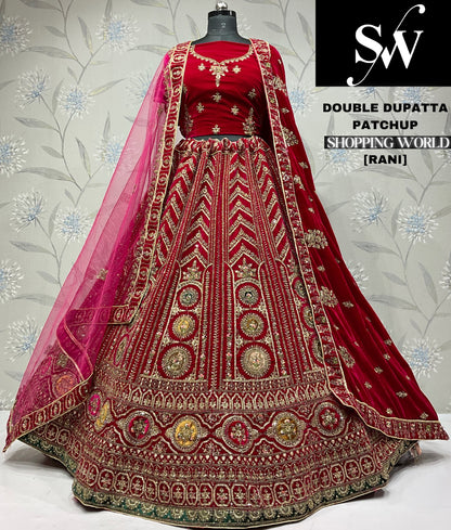 Amazing dark maroon Velvet bridal Lehenga