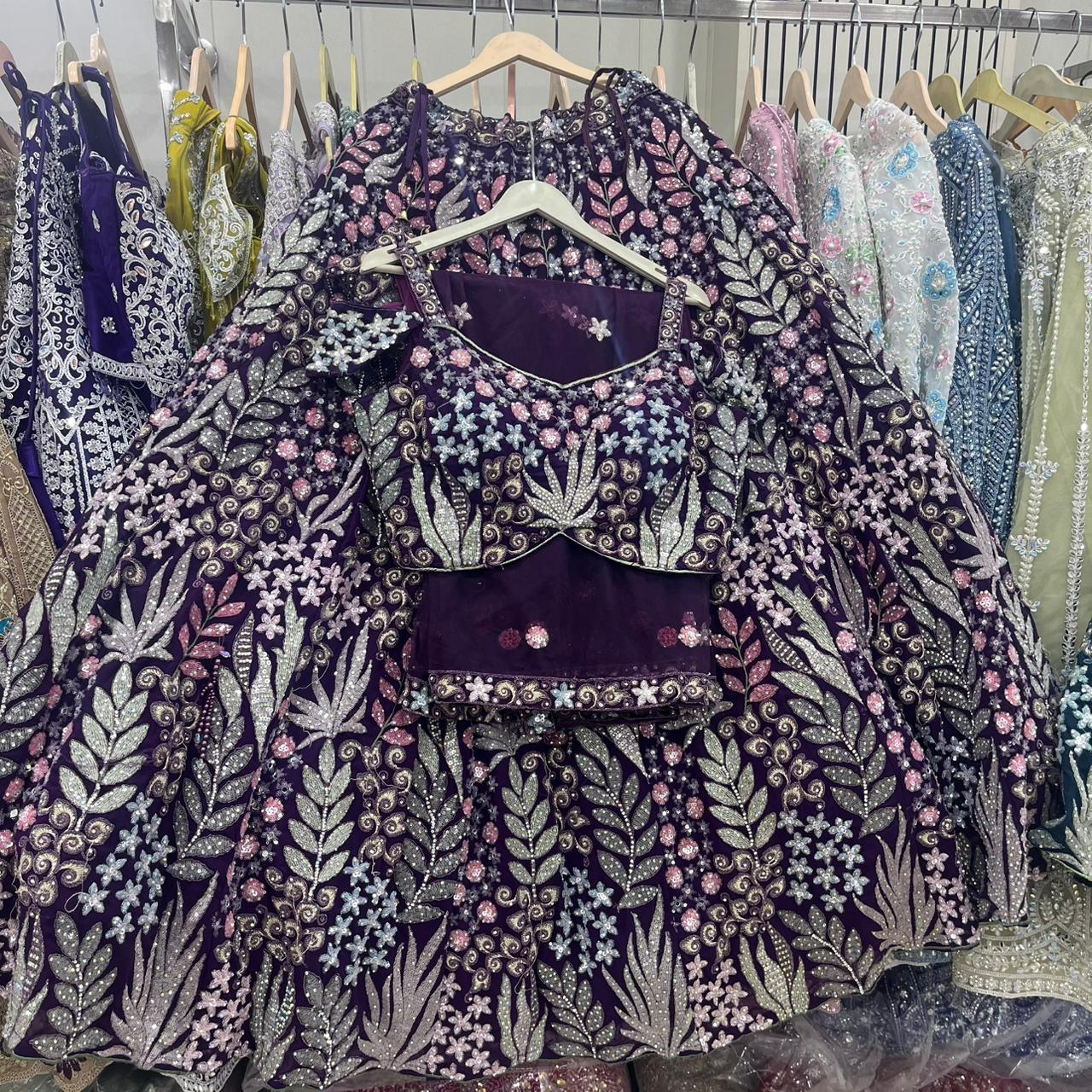 Wine Heavy Crop Top Lehenga