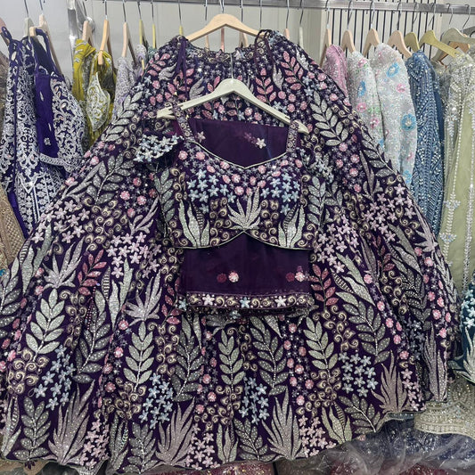 Purple Heavy Crop Top Lehenga