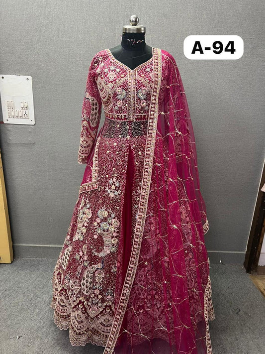 Hot Pink Peacock Farshi garara muslim Bride Special Dress