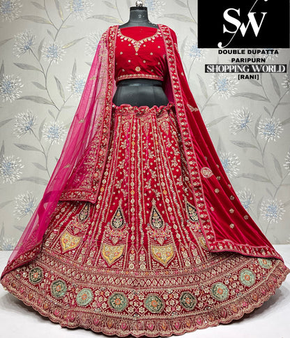 Pretty dark maroon Velvet bridal Lehenga