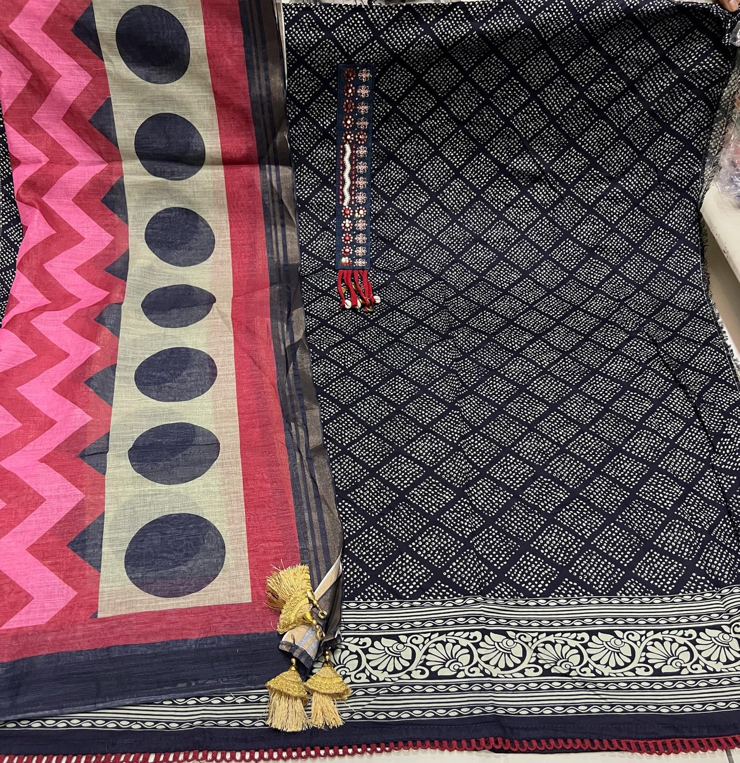 Pretty black unstitched salwar suit dress material (free size)