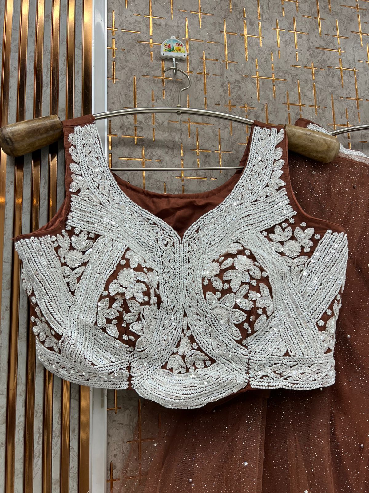 Rust Brown Crop Top Lehenga