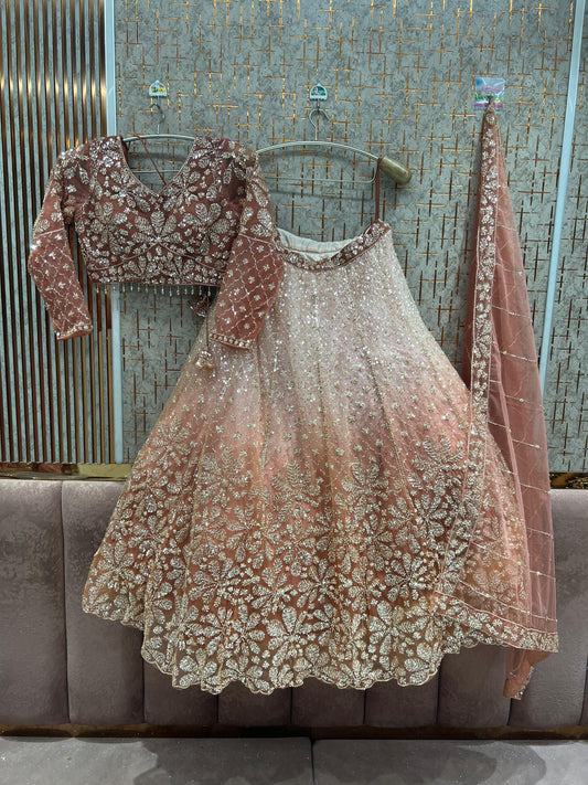 Peach Double Shade Crop Top Lehenga