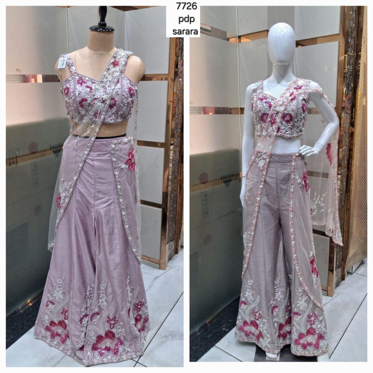 Pink handwork Shrug Sharara PDP Dress