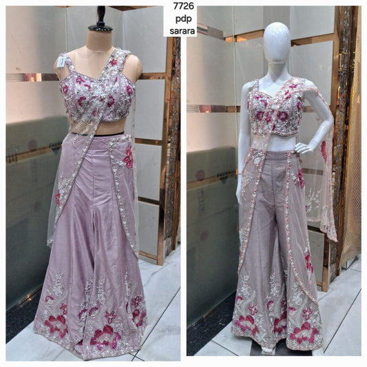 Pink handwork Shrug Sharara PDP Dress