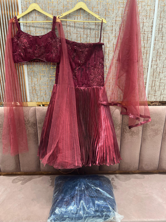 Maroon Red Crop Top Lehenga - Shopping World