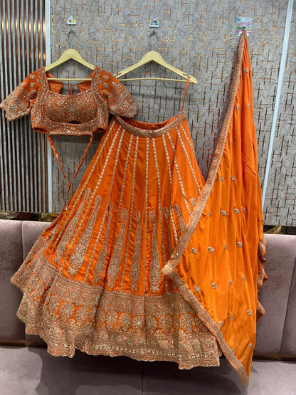 Rust Orange Ready to wear Crop top Lehenga