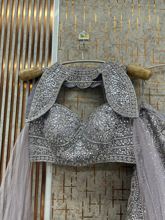 Cream White Fish Cut Crop Top Lehenga - Shopping World