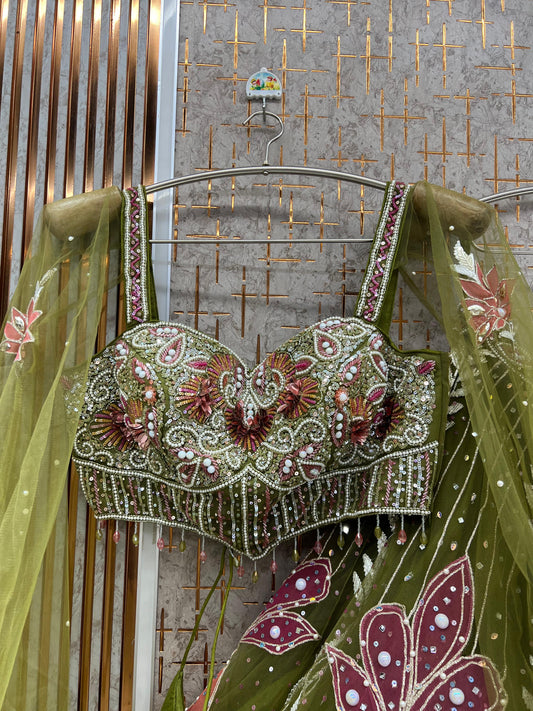 Green Pdp crop top Lehenga