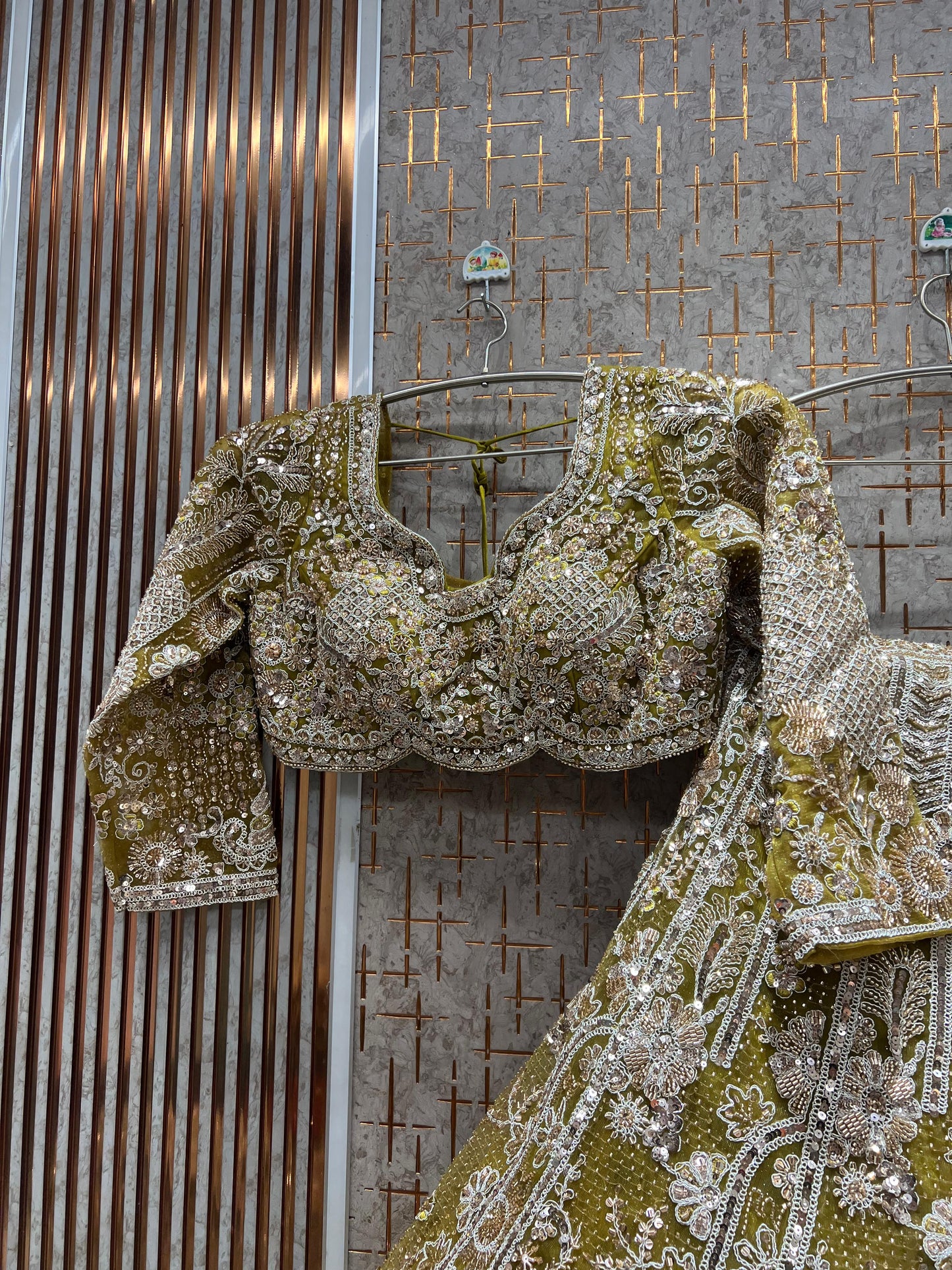 Astonishing Light Rama green Crop Top Lehenga