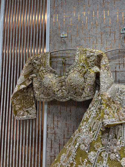 Astonishing Light Rama green Crop Top Lehenga