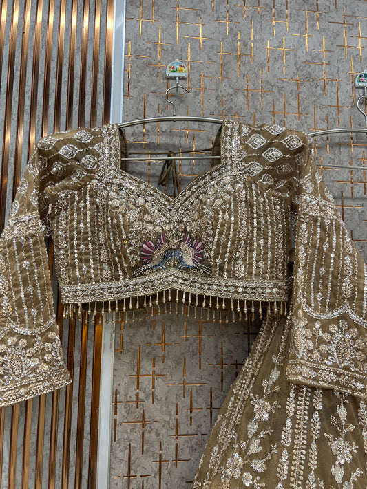 Mehendi Green Peacock Crop Top Lehenga