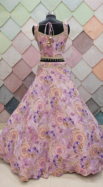 Mahima mahajan inspired Pink purple green peach Crop Top Lehenga