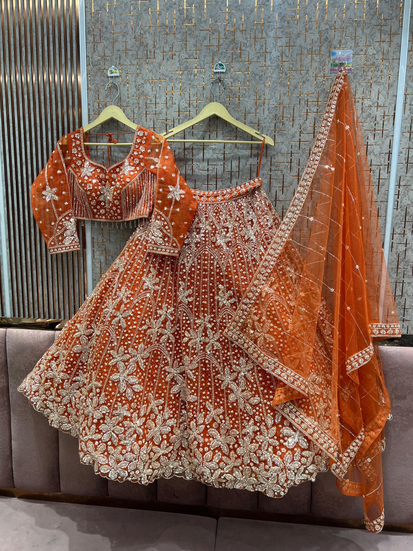 Designer Hot pink Floral Crop Top Lehenga