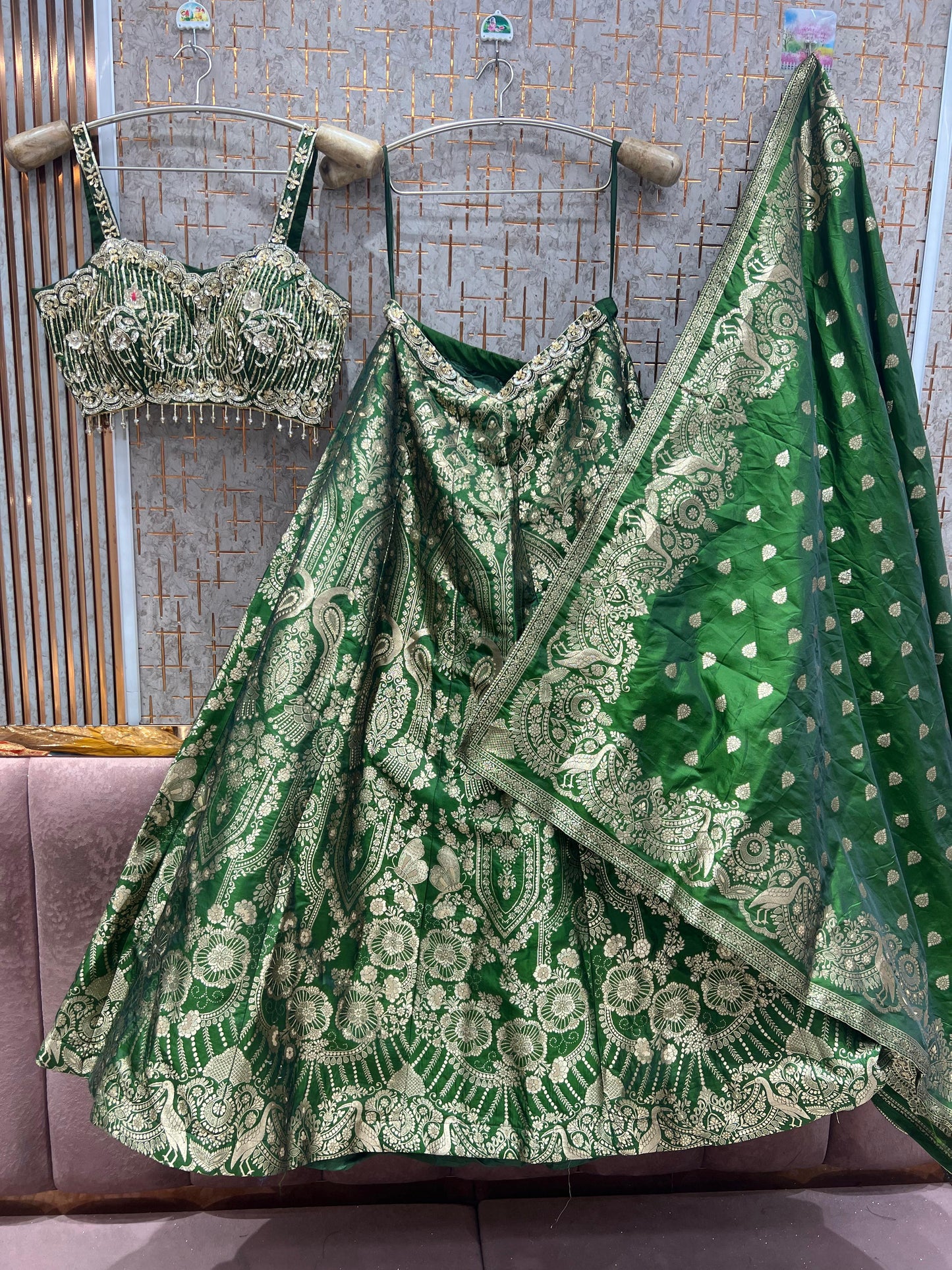 Engaging Green peacock Crop Top Lehenga