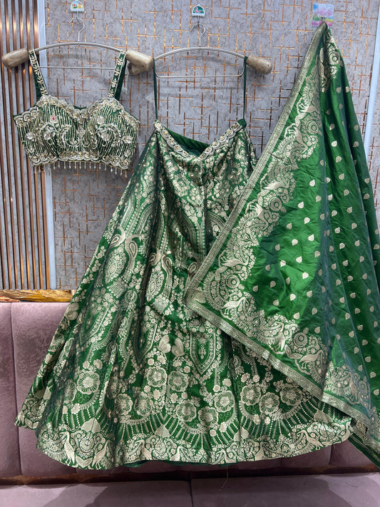 Engaging Green peacock Crop Top Lehenga
