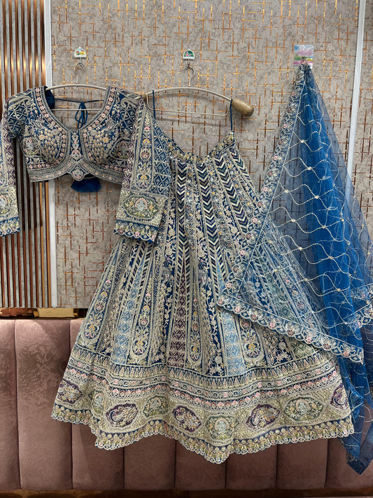 Blue peacock Crop top Lehenga