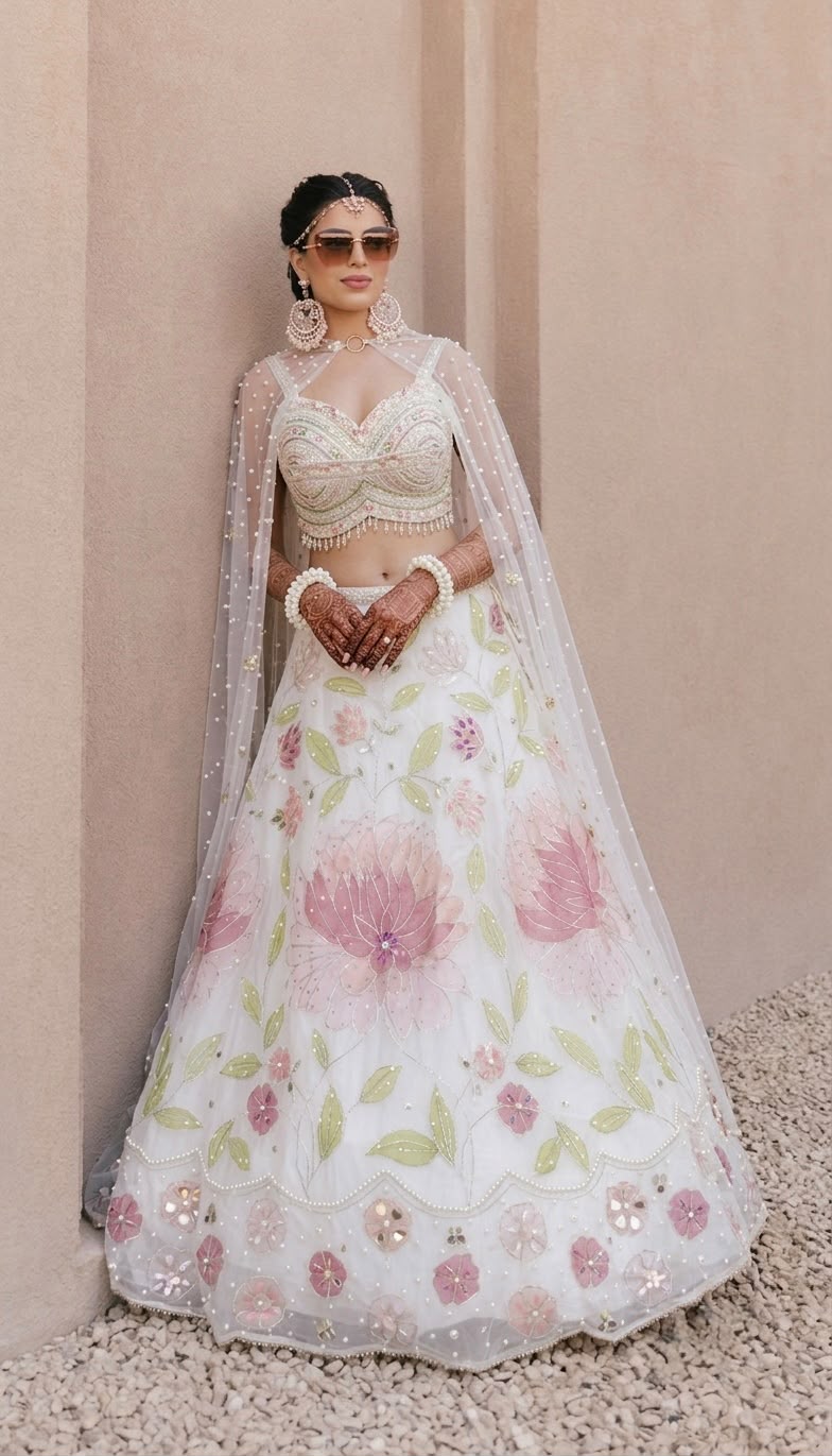 White Pink Pdp Crop Top Lehenga