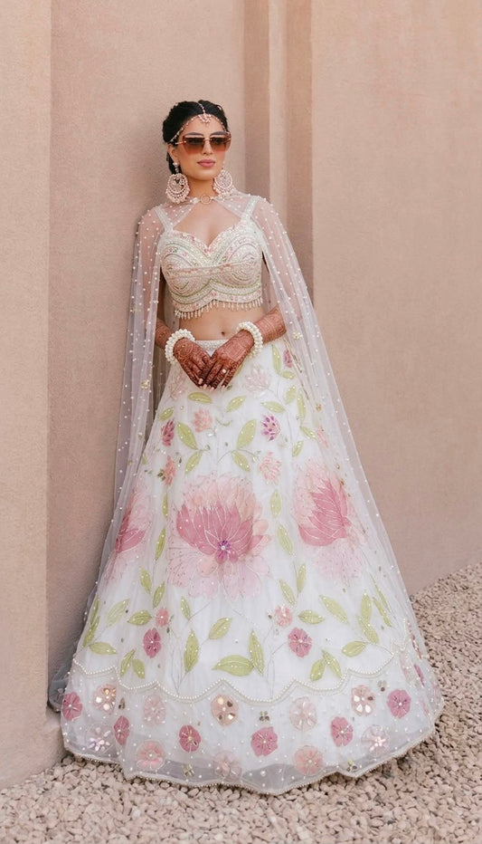 White Pink Pdp Crop Top Lehenga