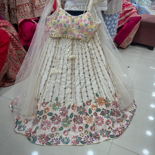 Engaging White Beads Work Pdp crop Top Lehenga