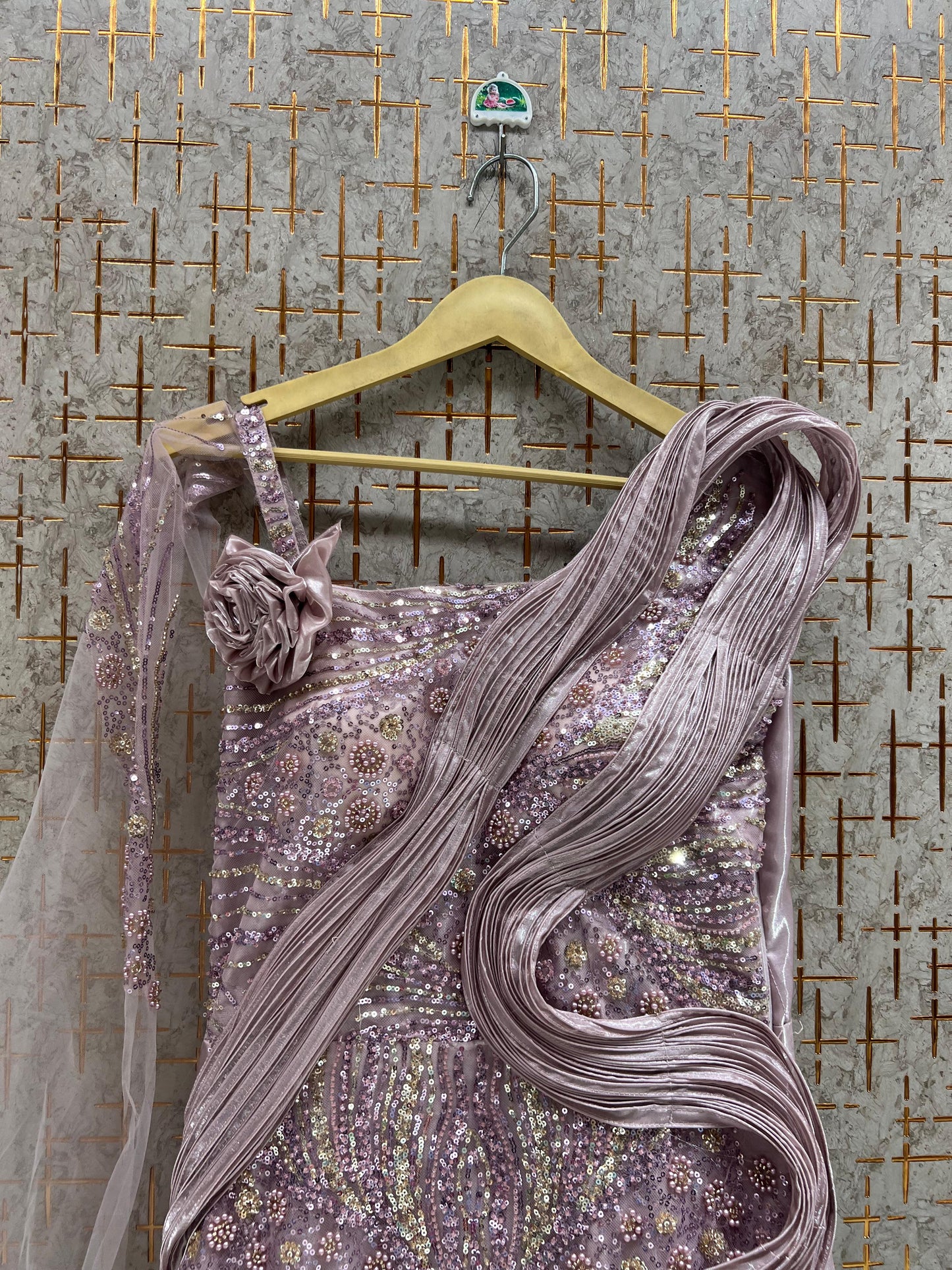 Sea Green peach Lavender Fish cut lehenga