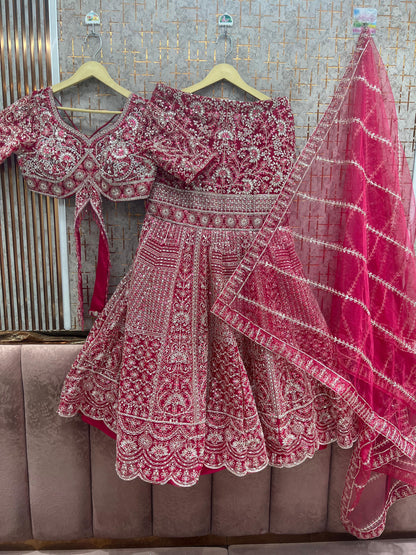 Hot Pink Crop Top Lehenga - Shopping World