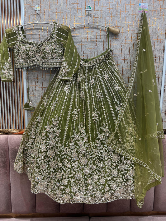 Green Crop Top Lehenga