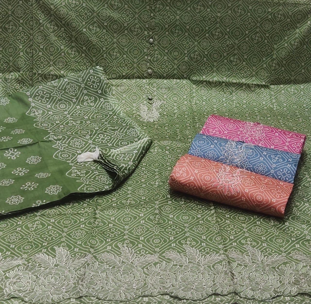 Amazing green pink blue peach unstitched salwar suit dress material (free size)