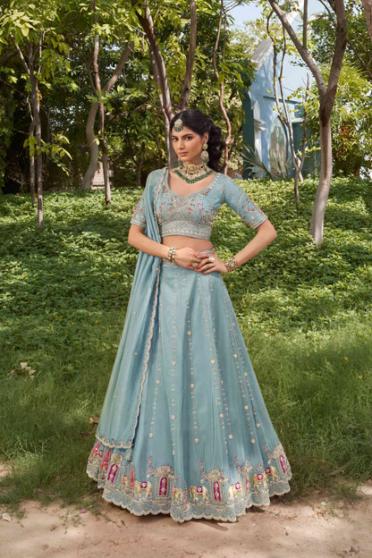 White Tissue Fabric Bead Work Lehenga 1139