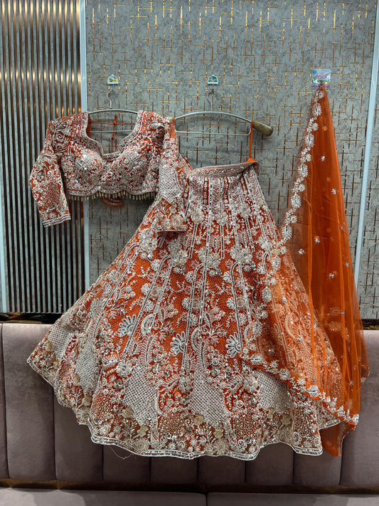 Delightful Rust orange Ready to Wear crop top Lehenga