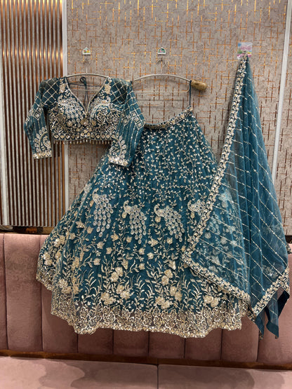 Blue Peacock Crop Top Ready to wear Lehenga
