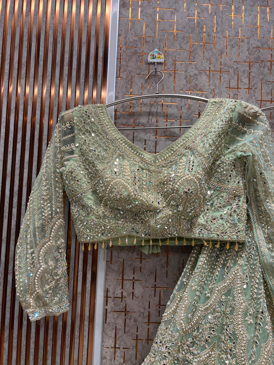 Pista Green Crop Top Lehenga