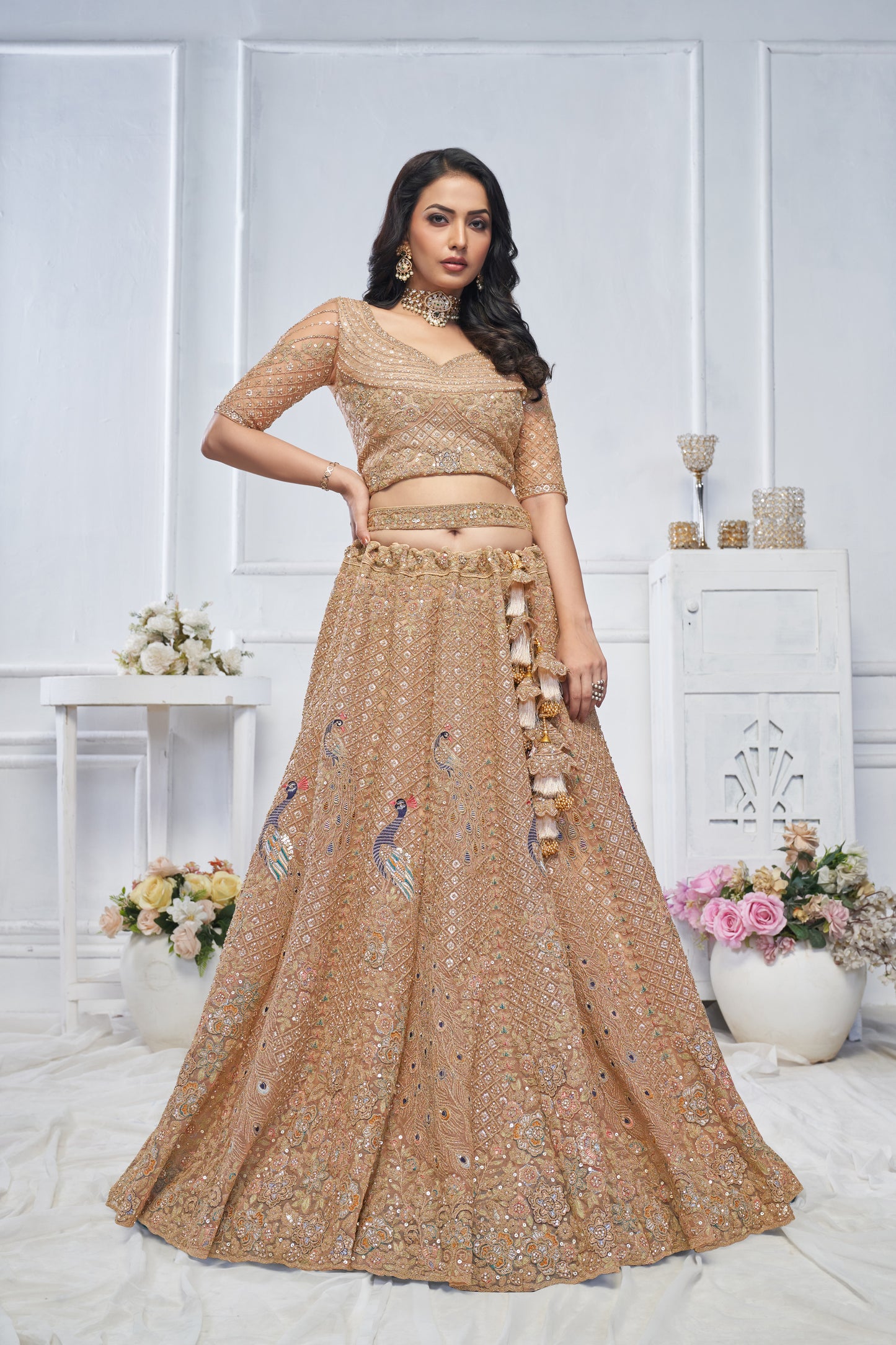 Awesome peach peacock lehenga