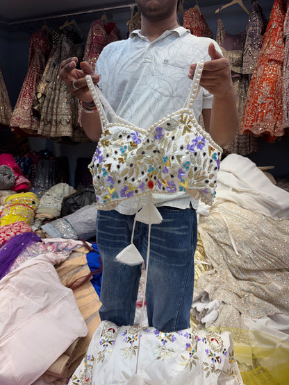 White designer PDP crop top Lehenga