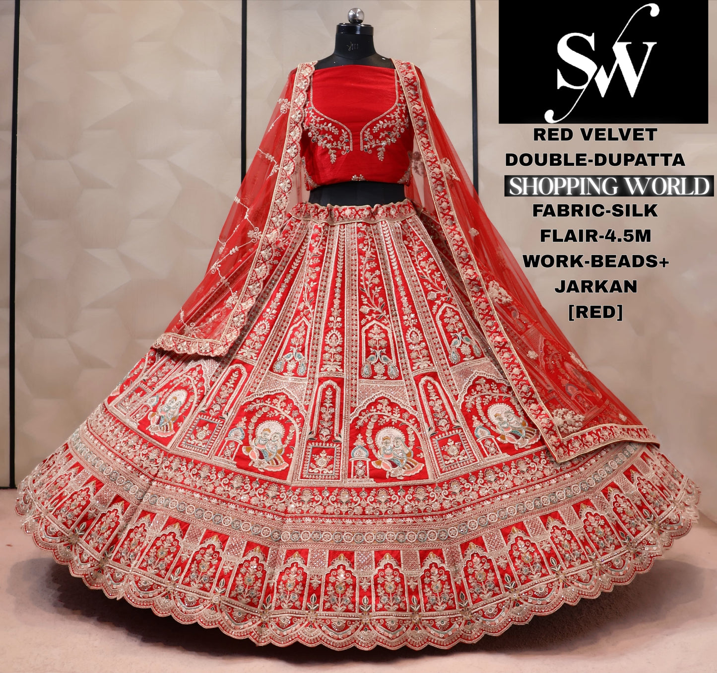 Red silk double dupatta bridal Lehenga