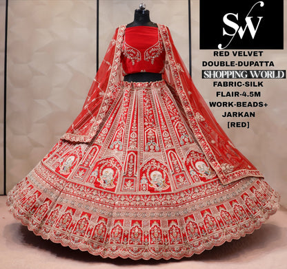 Red silk double dupatta bridal Lehenga