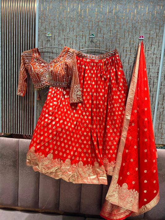 Rust orange Crop Top Lehenga