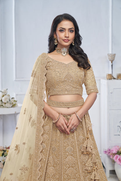 Tremendous beige light golden lehenga
