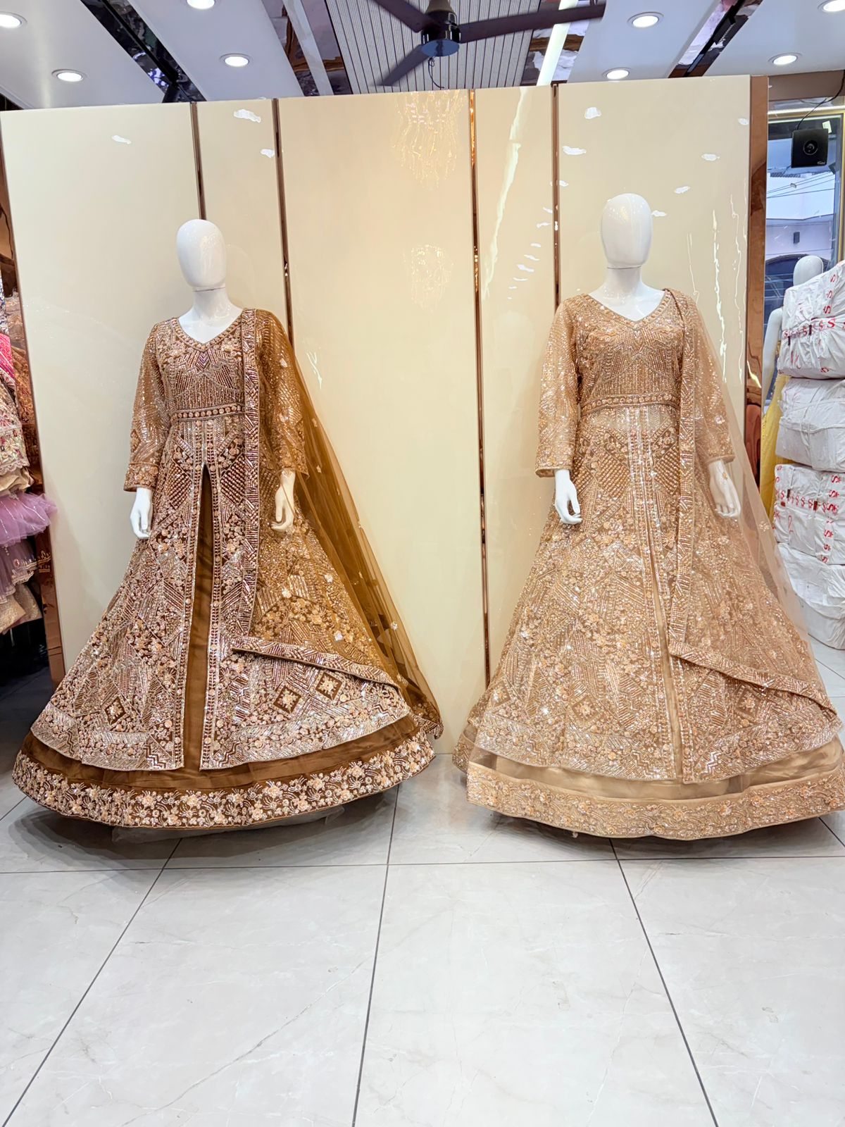 Golden Rust Brown long Dress Farshi Gaharara Dress Special