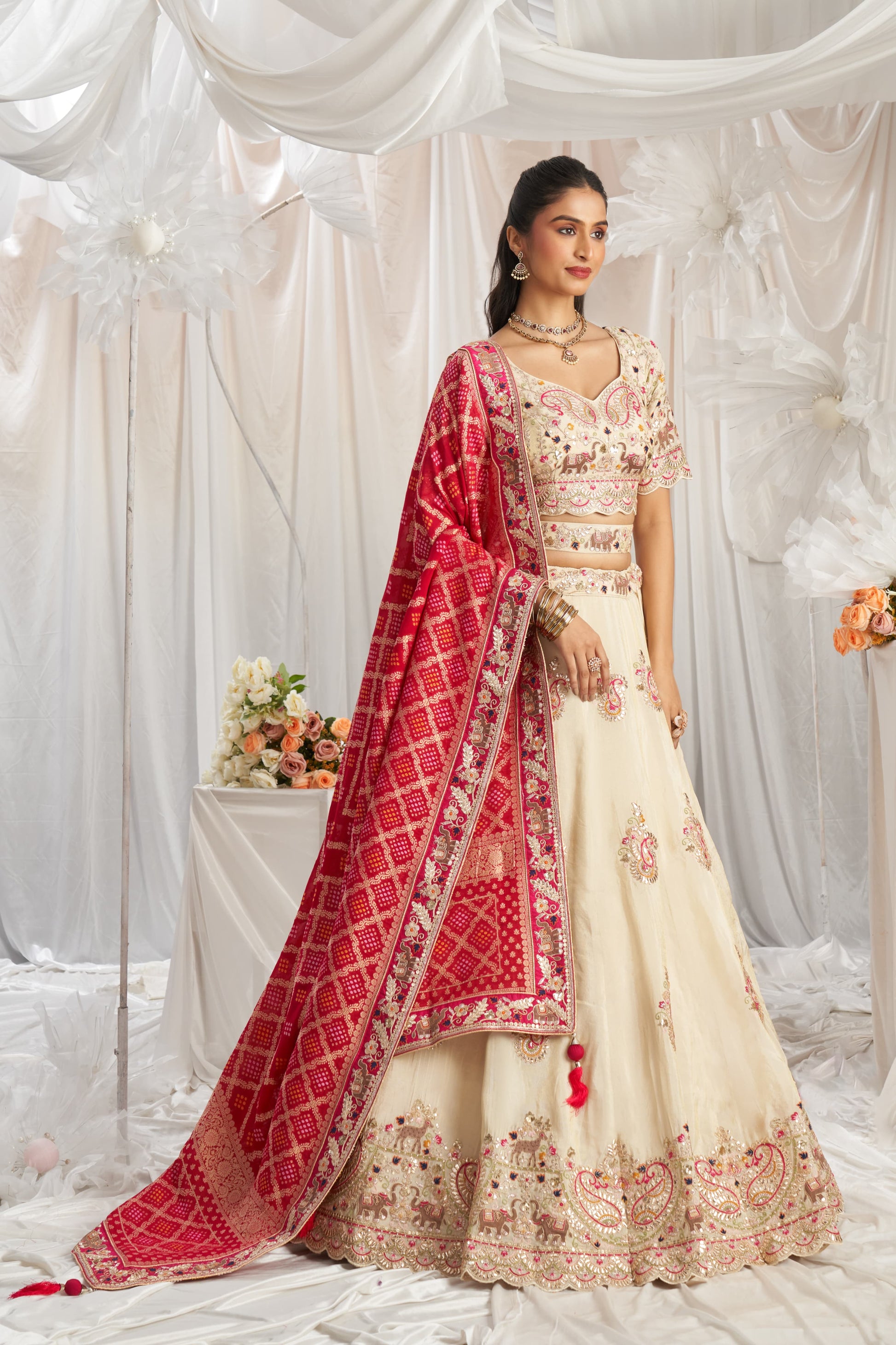 Royal white Red dupatta Lehenga – Shopping World