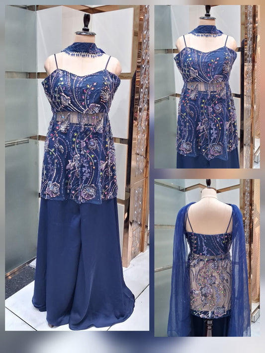 Dark Blue Sharara Dress Material