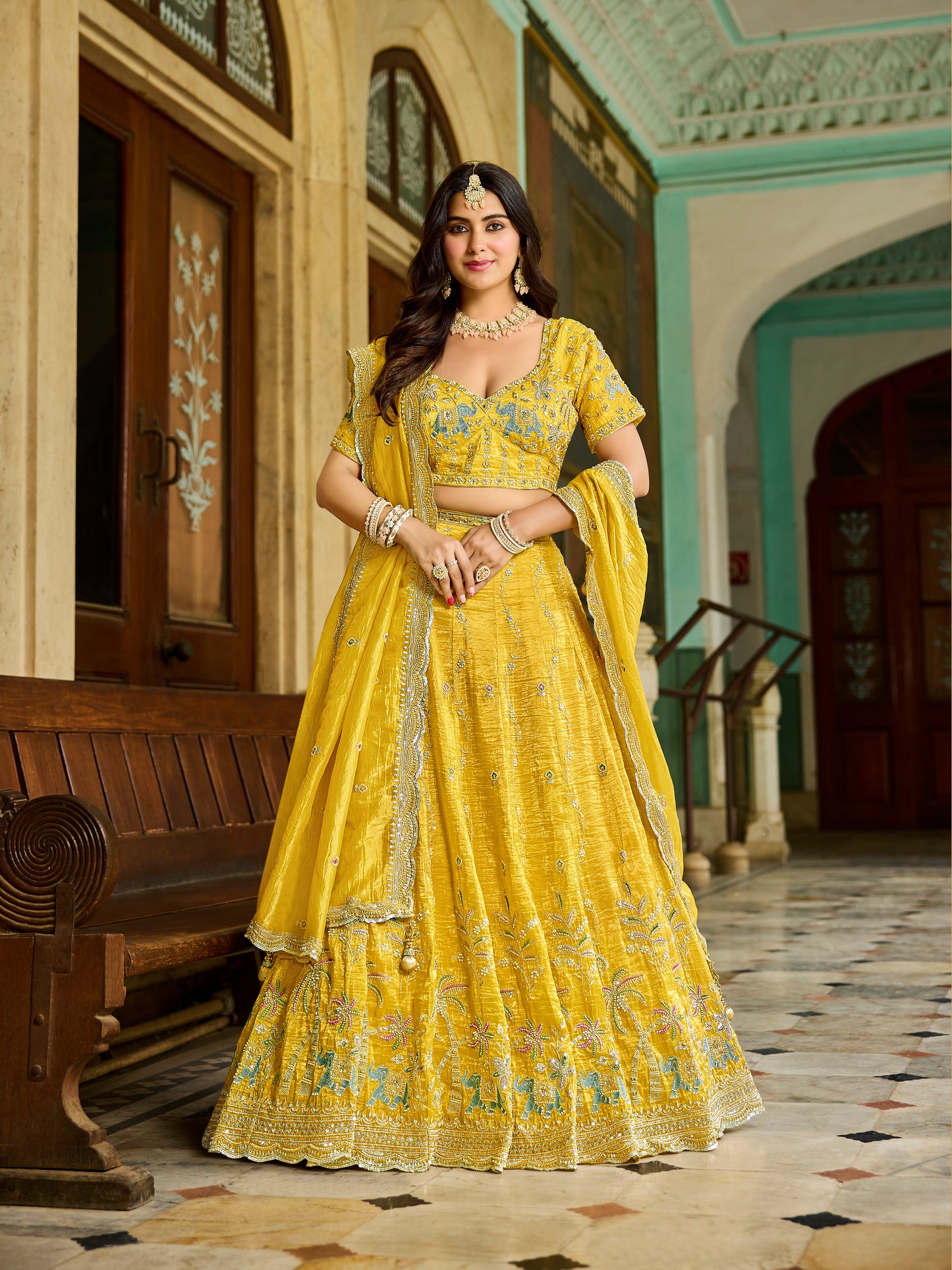 Good looking Yellow Haldi mehendi Crop top Lehenga 1211