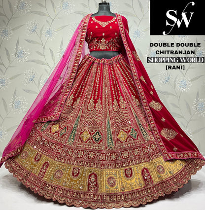 Glamorous maroon Velvet bridal Lehenga