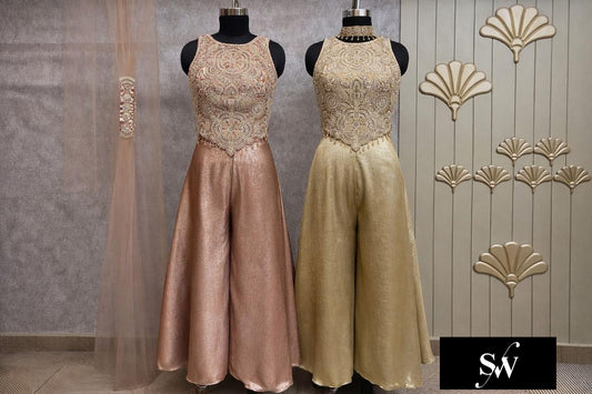 Pink Golden Plazo Indo Western Dress