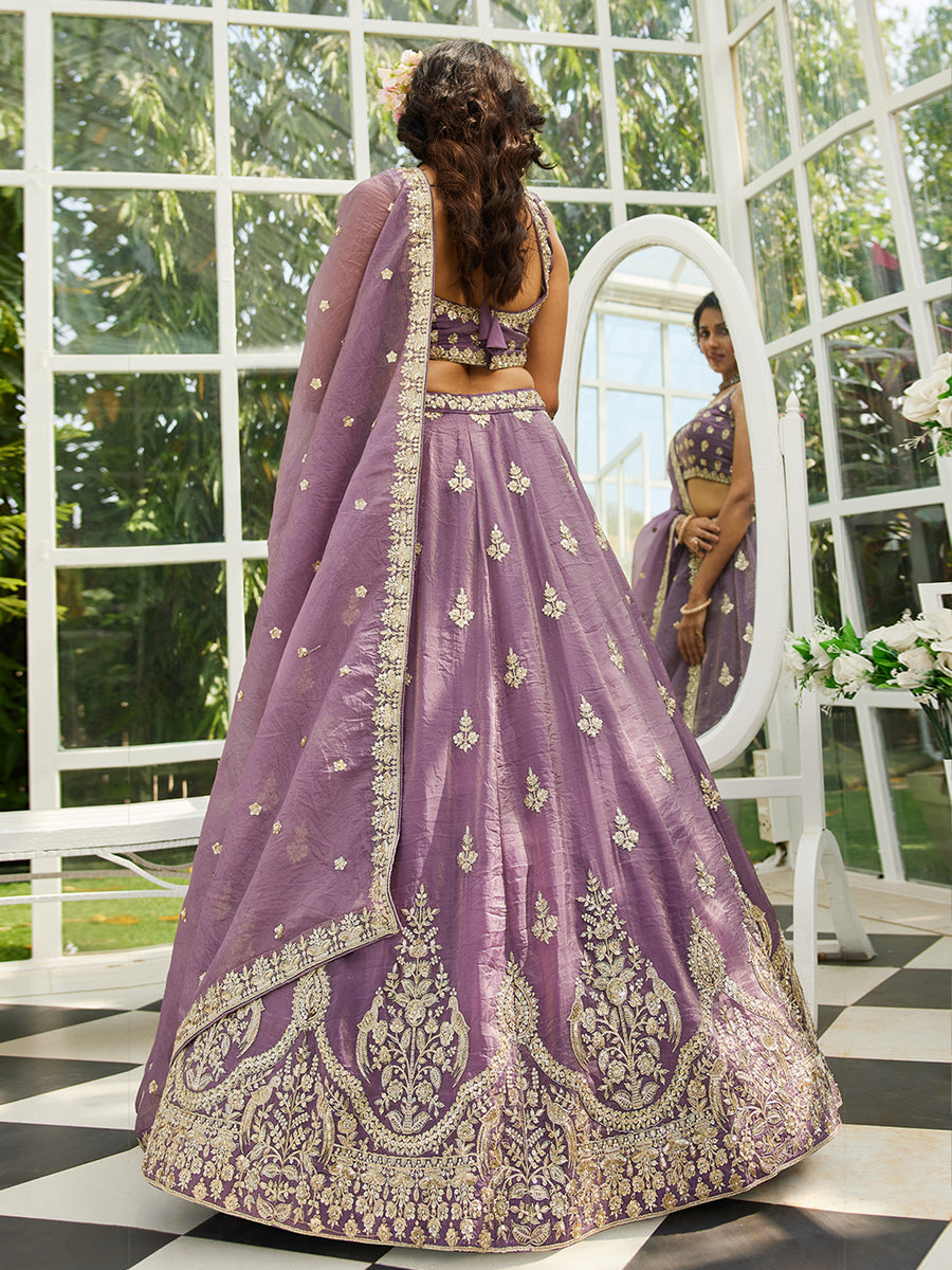 Pink Shaded Heavy Designer Embroidered Patchwork Silk Semi Stitched lehenga