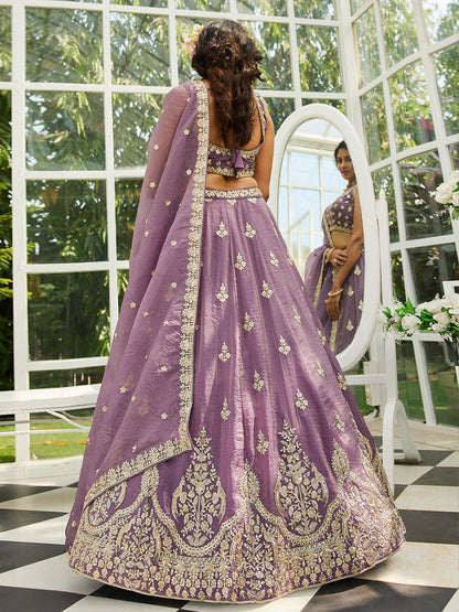 Pink Shaded Heavy Designer Embroidered Patchwork Silk Semi Stitched lehenga