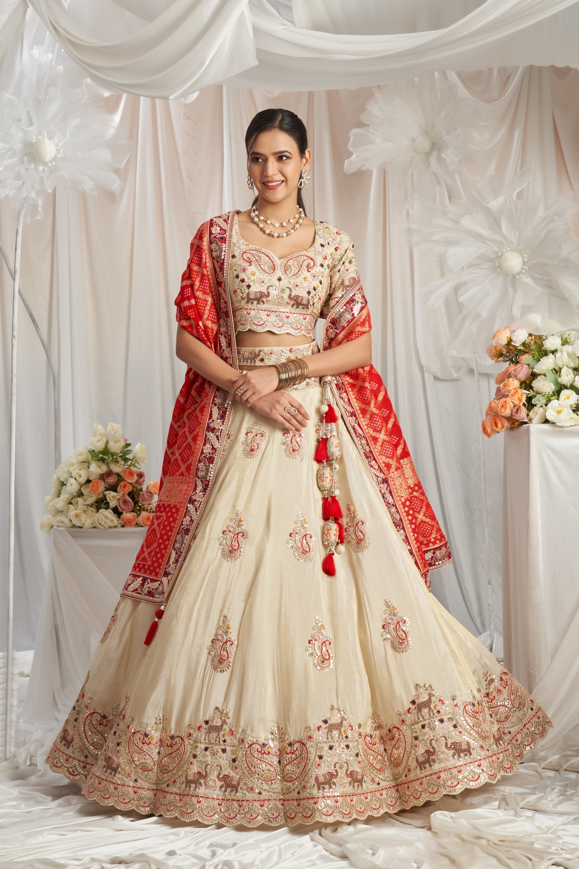 golden dress with red dupatta Pakistani Gold Dress Red Dupatta