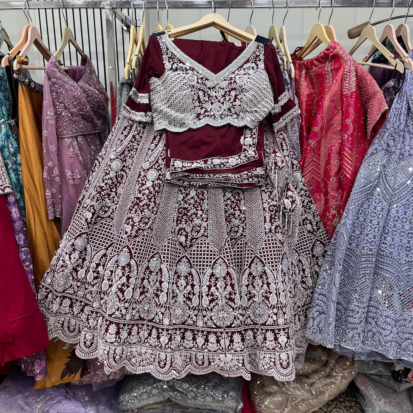 Maroon Crop Top Lehenga